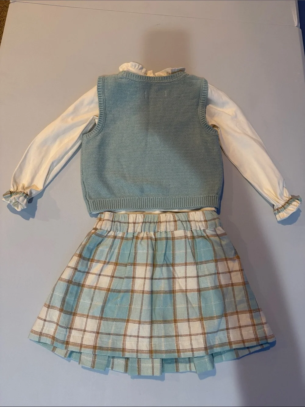 Tommy Bahama Blue/Green Gold Plaid Skirt and Knit Vest Long sleeve Shirt Set 2T